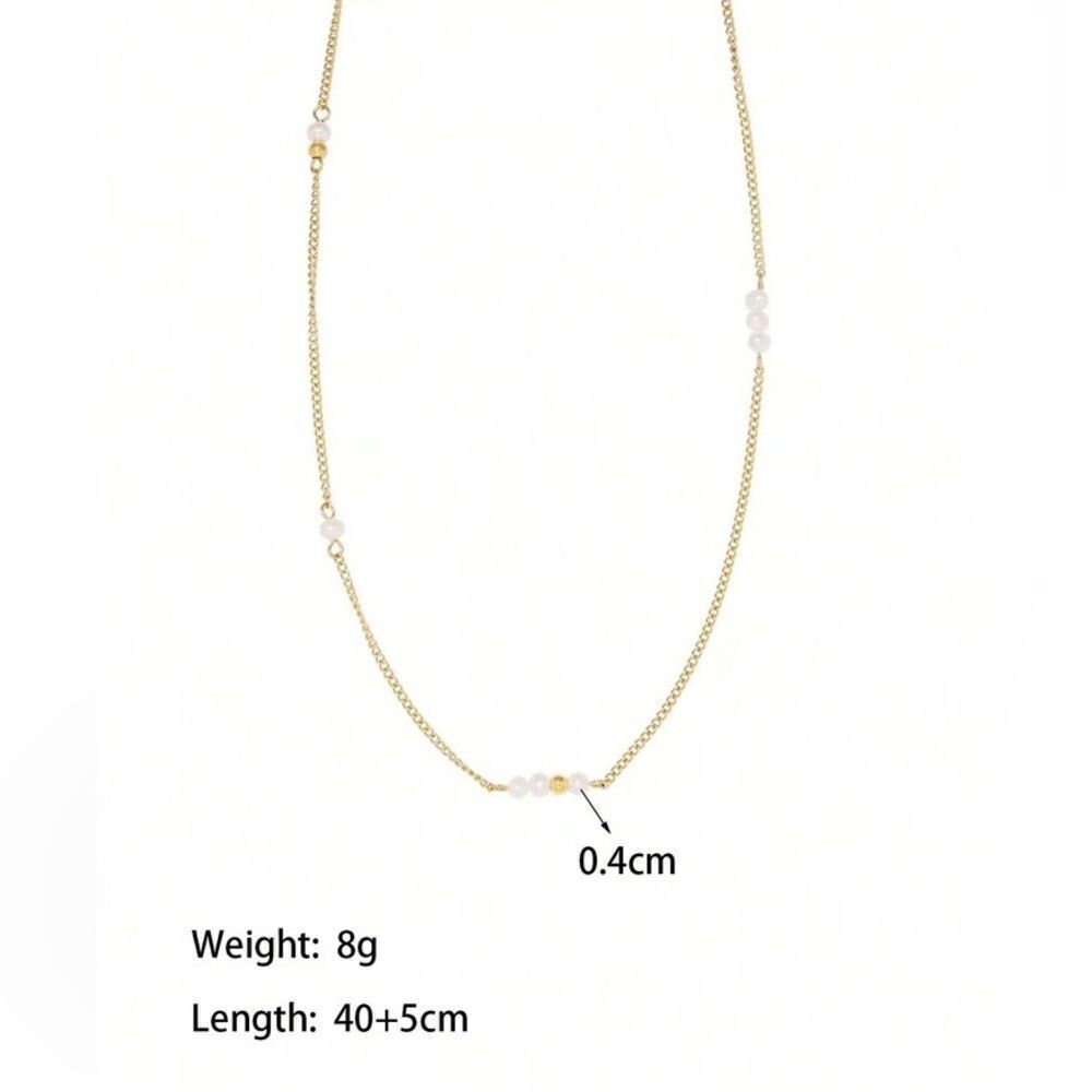 Dainty & Elegant Gold Pearl Station Necklace - Picture 5 of 6